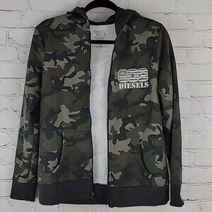 Time and Tru Green Camo Print Zip Up Hoodie with Pockets. "603 Diesels"